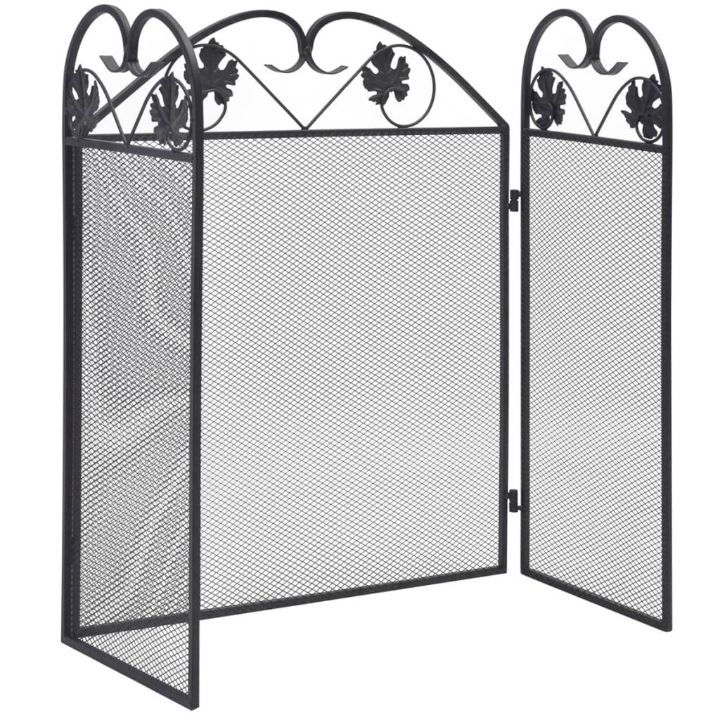 Pare-feu cheminée 3 volets en fer forgé Protection anti-escarbilles Motif volutes Noir - ComfortXL Outdoor Living - Image 2