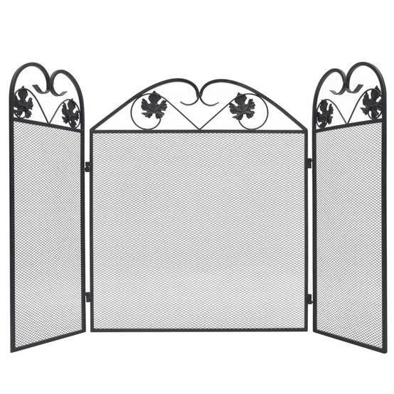 Pare-feu cheminée 3 volets en fer forgé Protection anti-escarbilles Motif volutes Noir - ComfortXL Outdoor Living - Image 1