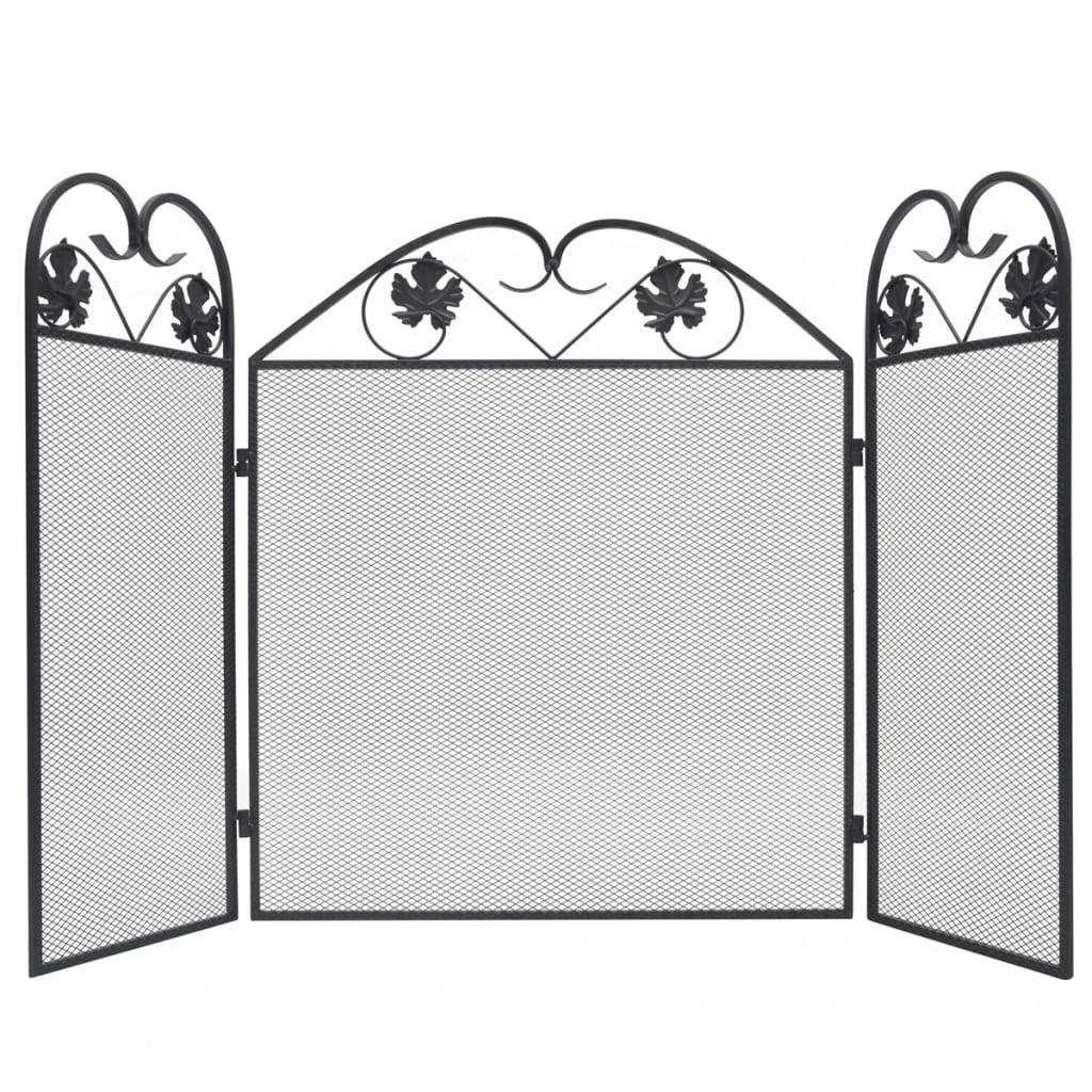 Pare-feu cheminée 3 volets en fer forgé Protection anti-escarbilles Motif volutes Noir - ComfortXL Outdoor Living