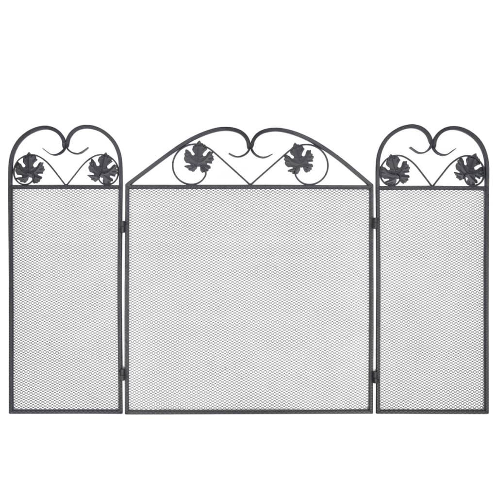 Pare-feu cheminée 3 volets en fer forgé Protection anti-escarbilles Motif volutes Noir - ComfortXL Outdoor Living - Image 3