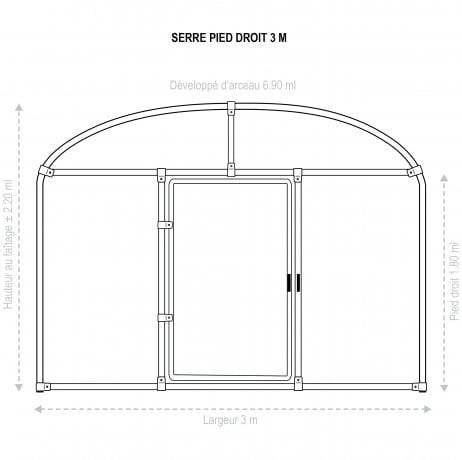 Plastidis - Serre tunnel Deschamps pieds droits larg 3 m pas à 2 m, L 12 m, type 200 microns diffusante Lumisol , Façade 2 portes simples, Sup - Image 5
