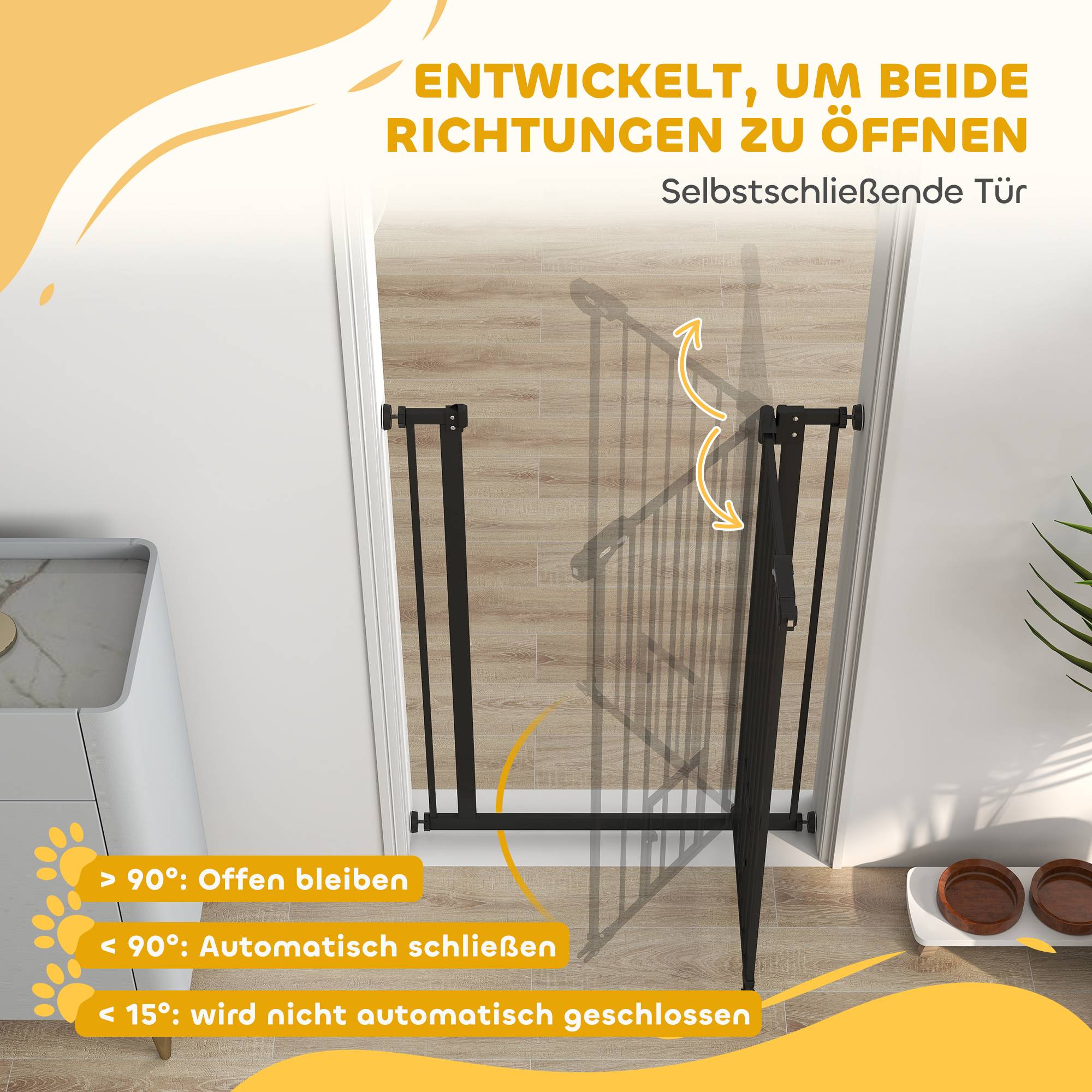 Barrière pour chien, double verrouillage, porte auto-fermante, 104 cm haut, acier, noir - Image 7