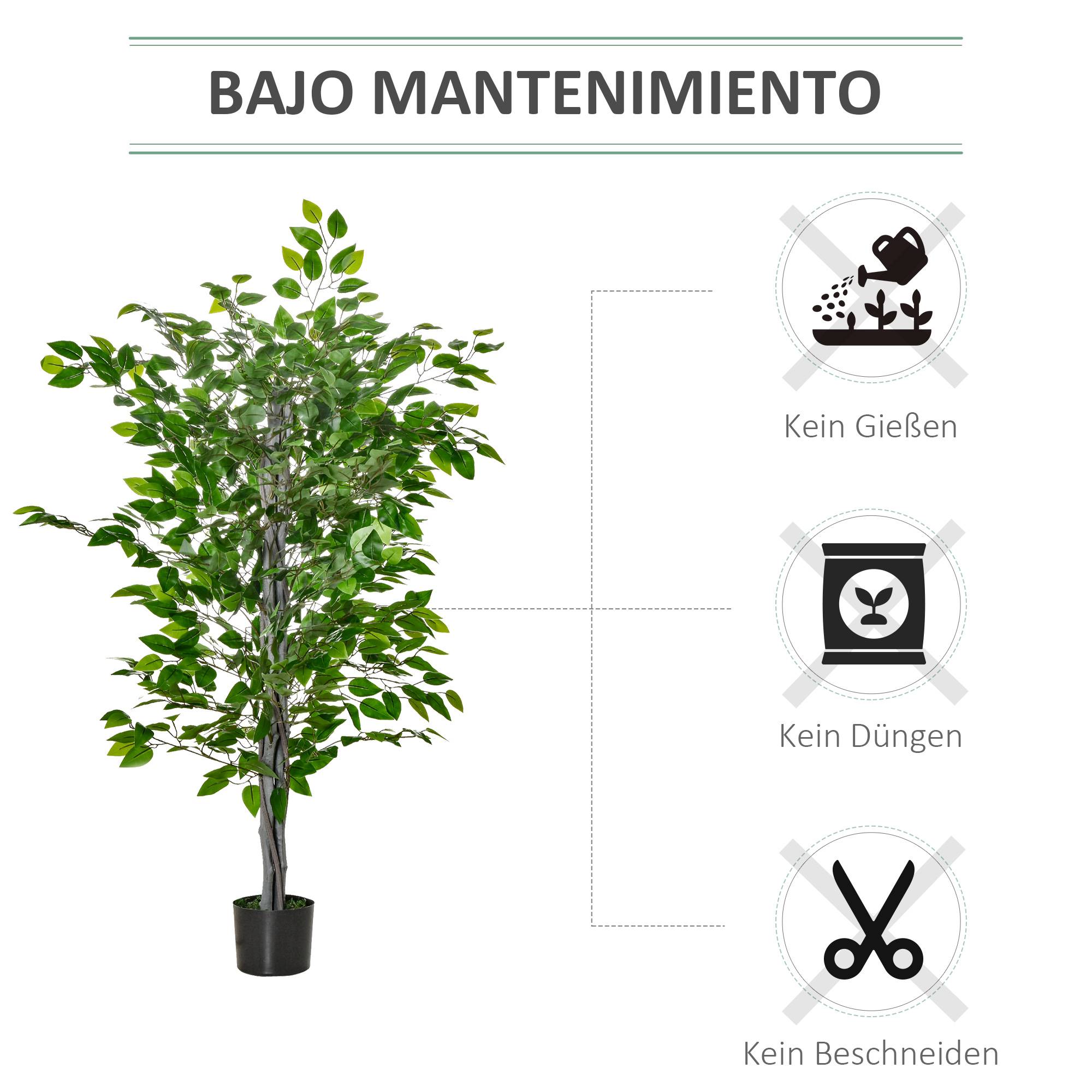 Sans Marque - Arbre artificiel, ficus, aspect réaliste, pot ciment, 135 cm, facile, plastique, vert - Image 8