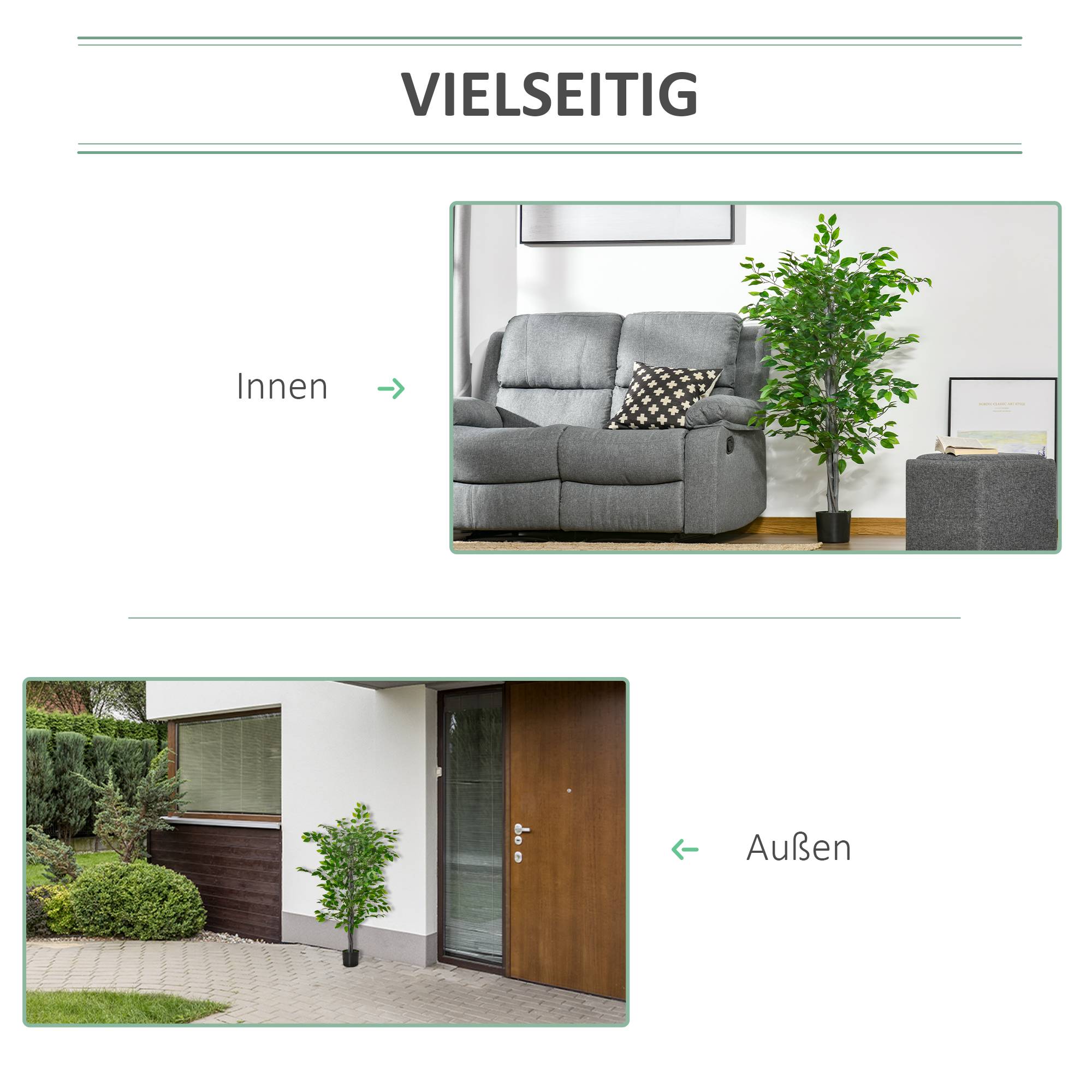 Sans Marque - Arbre artificiel, ficus, aspect réaliste, pot ciment, 135 cm, facile, plastique, vert - Image 6