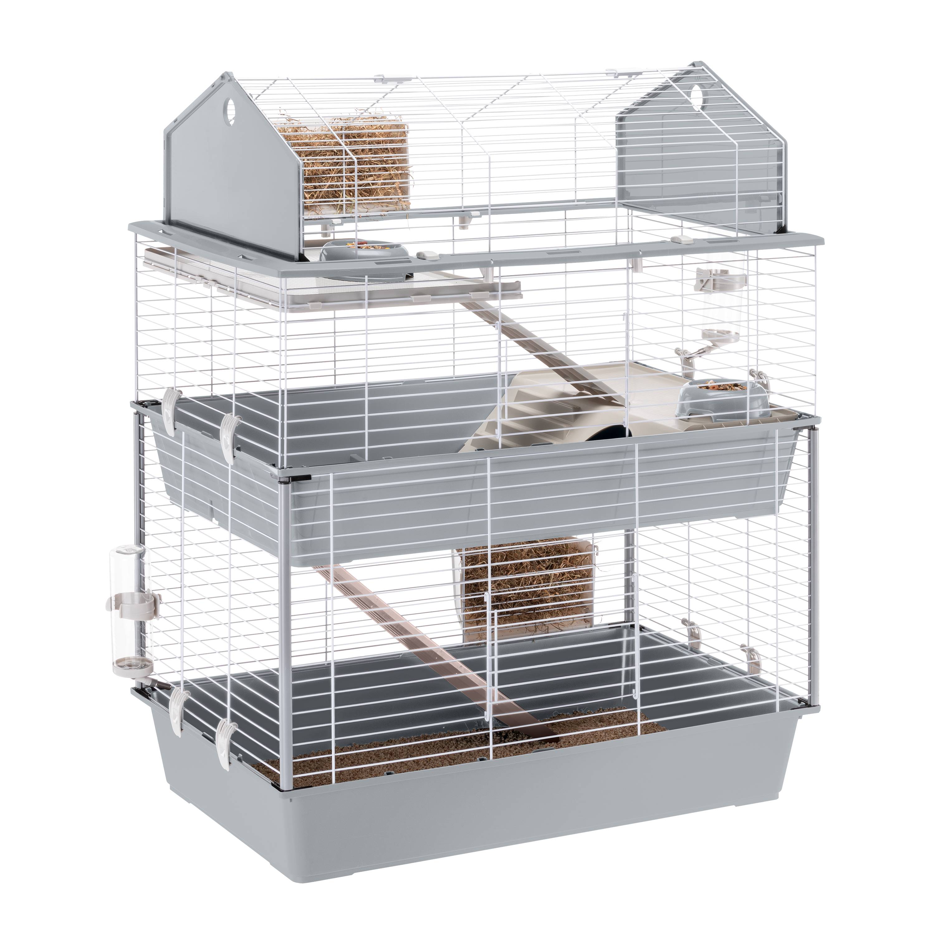 Ferplast - Cage pour Lapins et Petits Animaux BARN 100 DOUBLE, 3 étages, Toit Ouvrant, Accessoires et Adhésifs inclus - Image 1