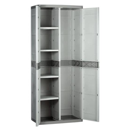 Armoire de rangement Titanium 2 portes avec 4 tablettes et penderie 70 x 44 x 176 cm - PLASTIKEN - Image 2