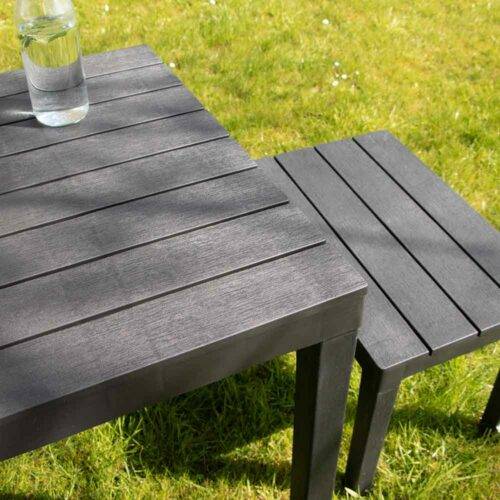 Wilsa Garden - Salon de jardin en résine anthracite avec 4 bancs SAMOA - Image 7