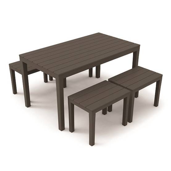 Wilsa Garden - Salon de jardin en résine anthracite avec 4 bancs SAMOA - Image 2