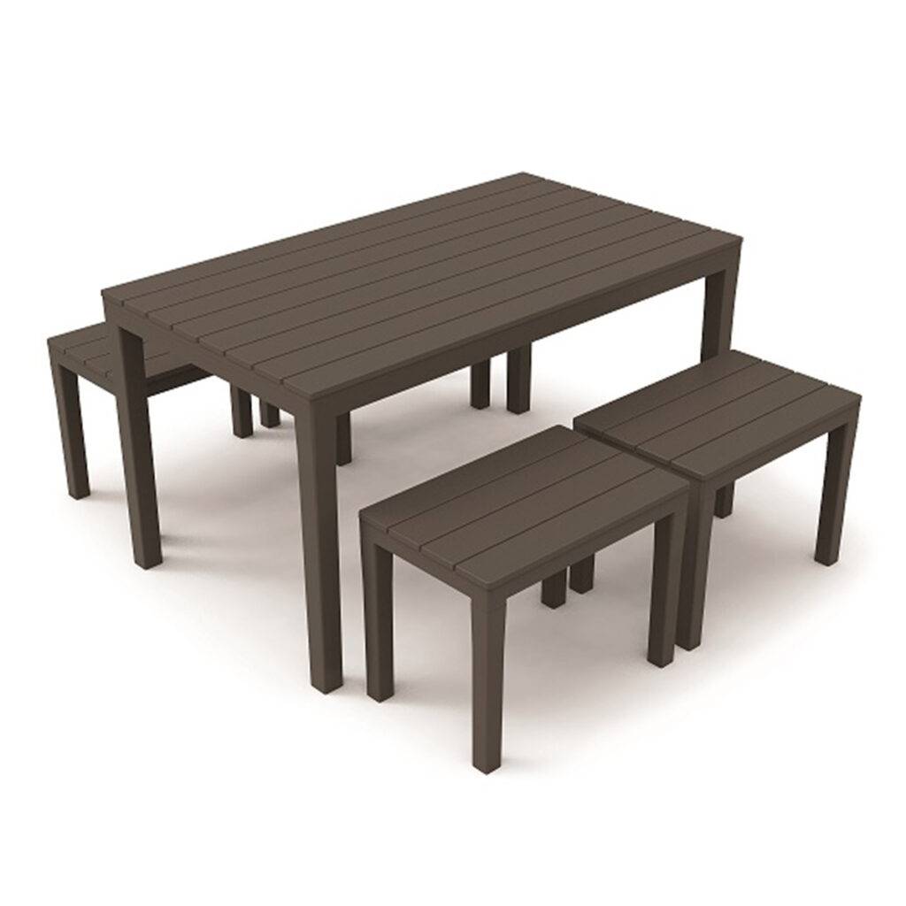 Wilsa Garden - Salon de jardin en résine anthracite avec 4 bancs SAMOA - Image 2