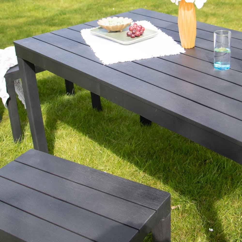 Wilsa Garden - Salon de jardin en résine anthracite avec 4 bancs SAMOA - Image 4