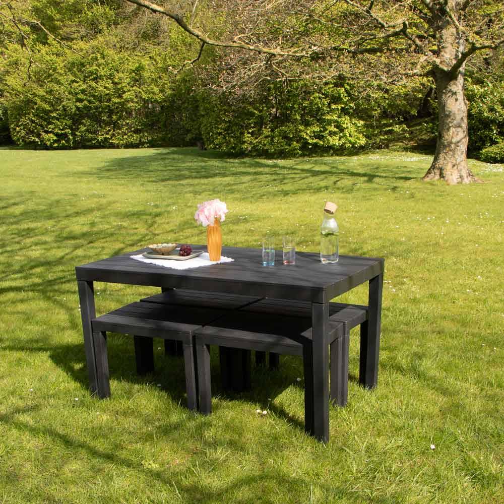 Wilsa Garden - Salon de jardin en résine anthracite avec 4 bancs SAMOA - Image 5
