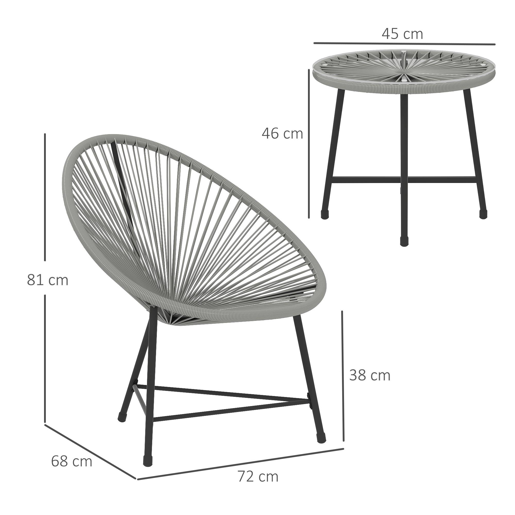 ComfortXL - Salon de jardin 3 pièces résine PE grise 2 places fauteuils ovales table en verre pour balcon et terrasse - Image 3