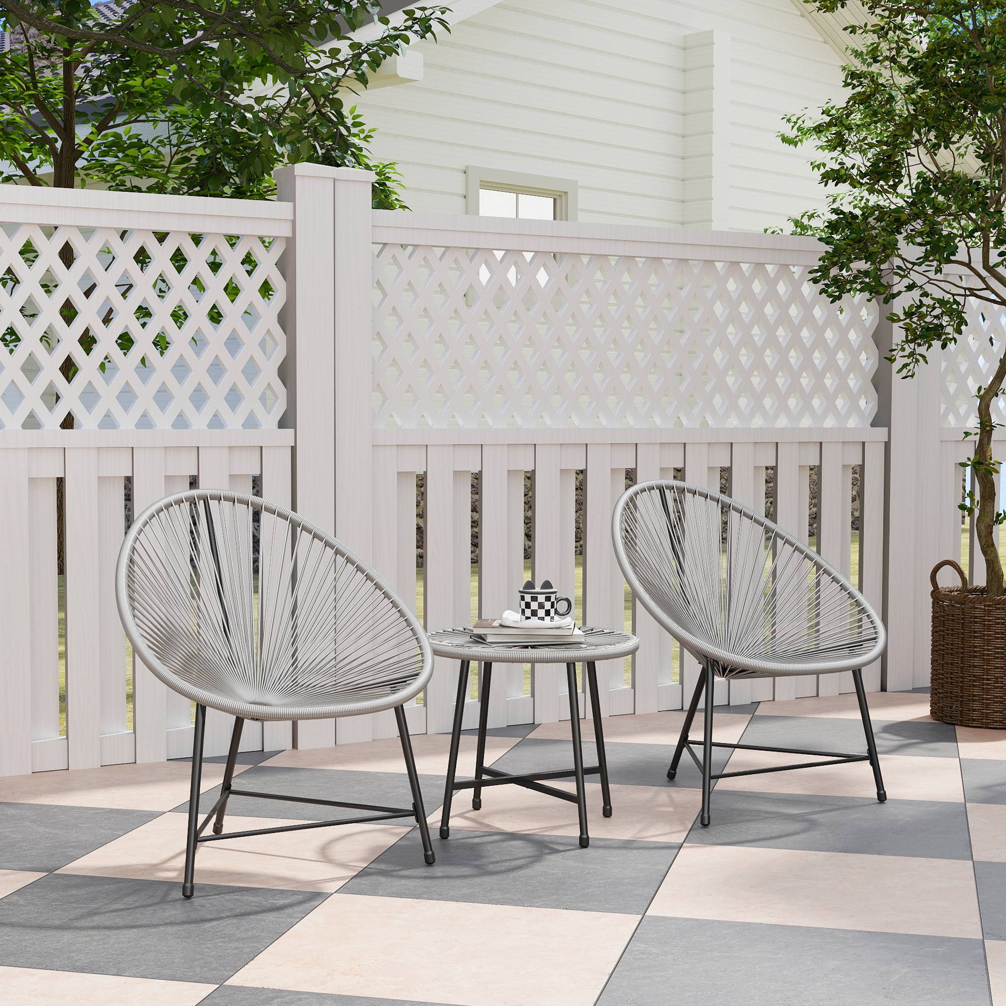 ComfortXL - Salon de jardin 3 pièces résine PE grise 2 places fauteuils ovales table en verre pour balcon et terrasse - Image 1