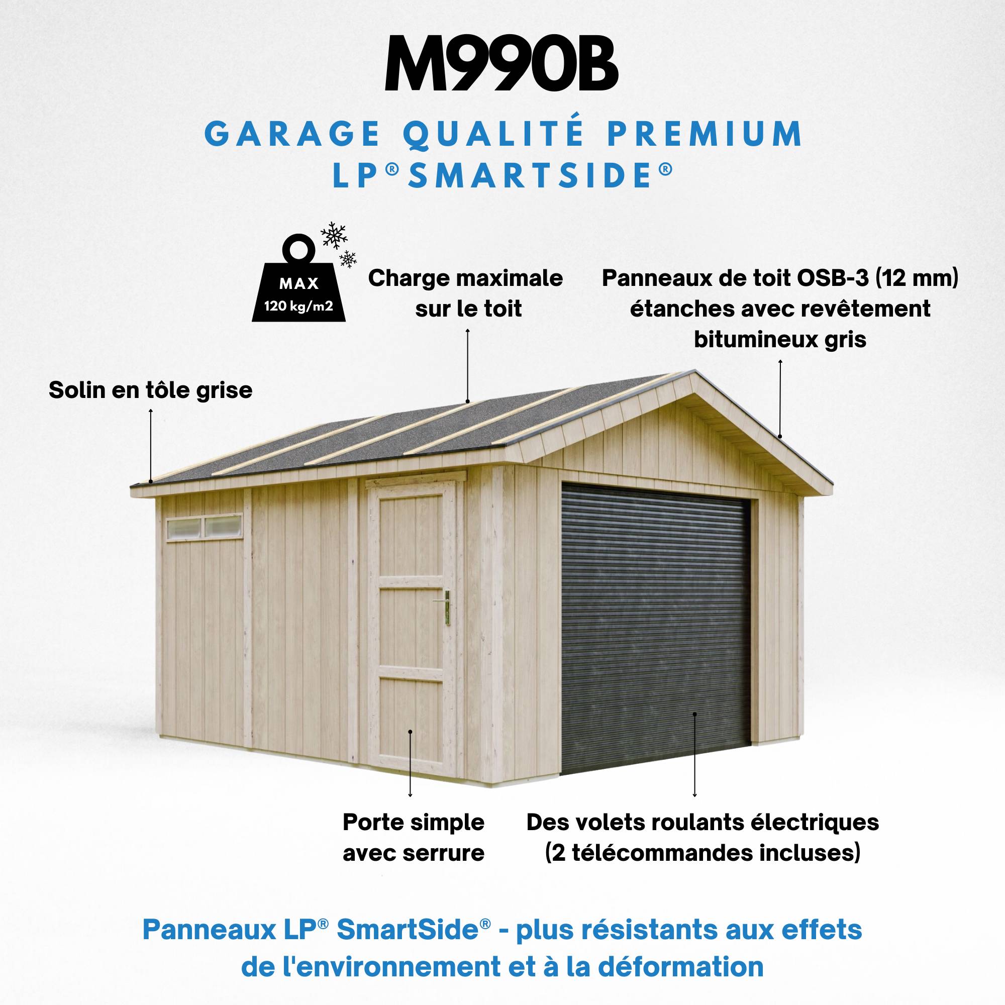Timbela - Garage Qualité Premium 13 m² / L378xl412 cm - garage pour moto, vélos, machines de jardinage - Timbela M990B-TUNDRA GREY - Image 8
