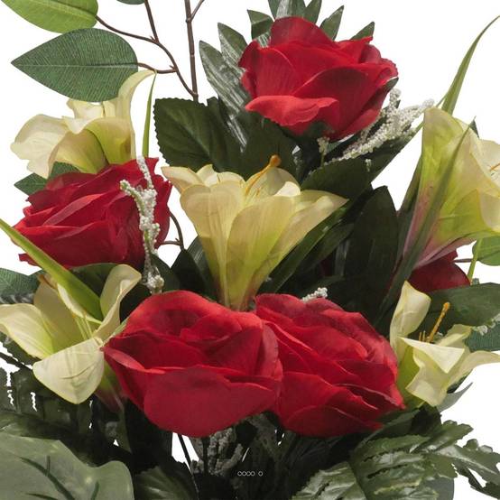 Vasque de Rose, Lys, Gypsophile et Ficus pour la toussaint Rouge - couleur: Rouge - Image 3