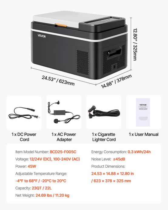 Vevor - VEVOR Glacière Électrique à Compression de Voiture 22L 12/24V DC et 100-240V AC - Image 7