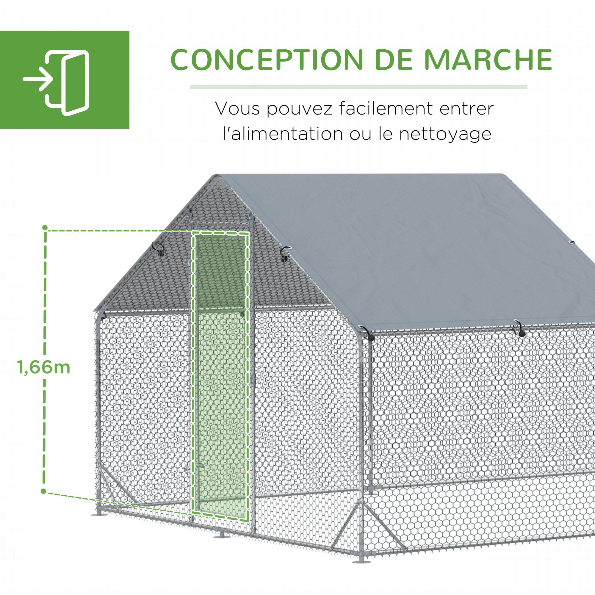 Enclos poulailler parc grillagé extérieur 18 m² chenil volière espace couvert acier galvanisé 6 x 3 x 1,95 m - Image 9