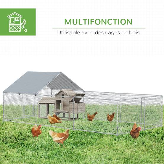 Enclos poulailler parc grillagé extérieur 18 m² chenil volière espace couvert acier galvanisé 6 x 3 x 1,95 m - Image 7