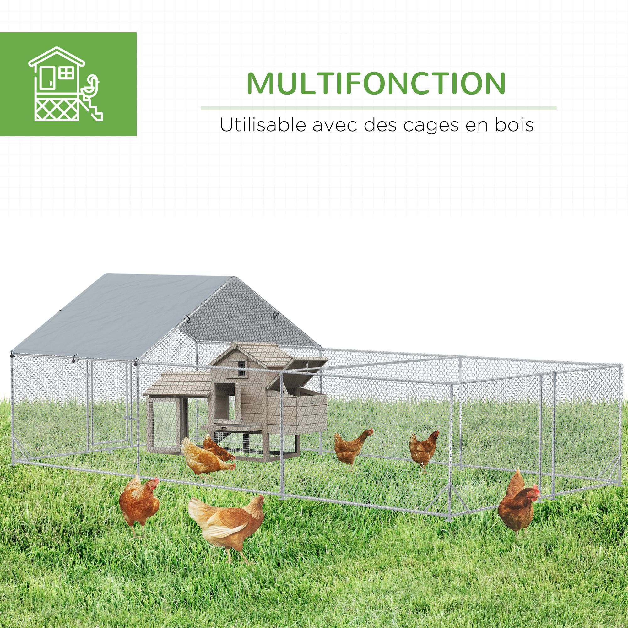 Enclos poulailler parc grillagé extérieur 18 m² chenil volière espace couvert acier galvanisé 6 x 3 x 1,95 m - Image 7
