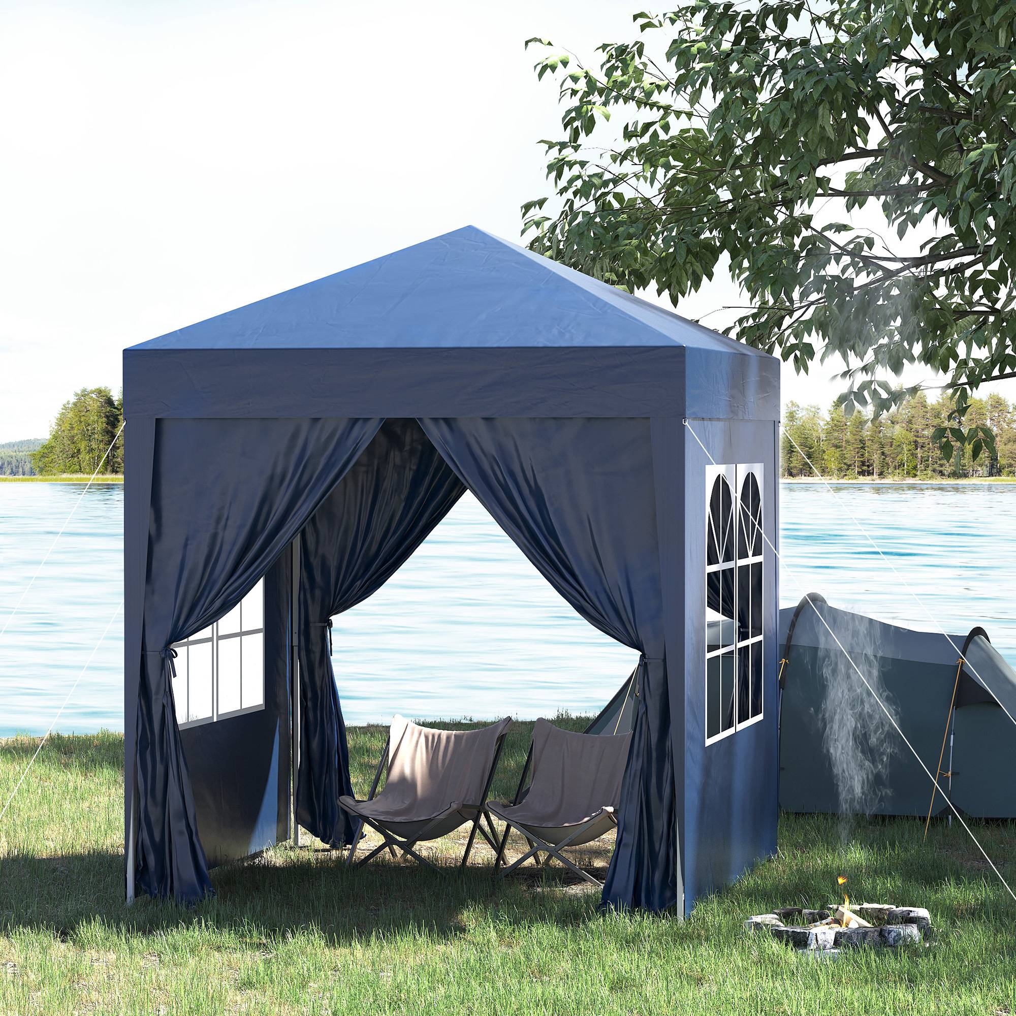 Tonnelle pliante 2x2m avec 4 parois amovibles en polyester et acier, bleue - Image 4