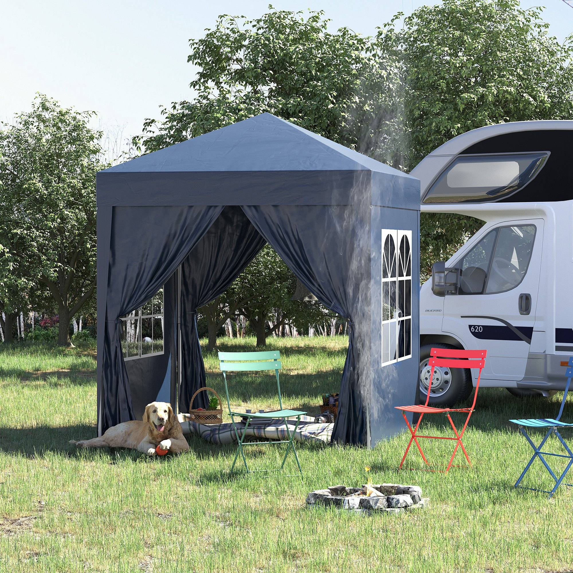 Tonnelle pliante 2x2m avec 4 parois amovibles en polyester et acier, bleue - Image 3