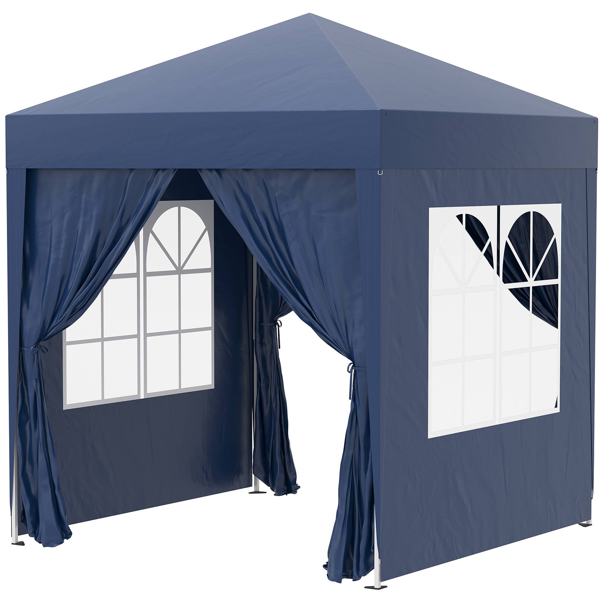 Tonnelle pliante 2x2m avec 4 parois amovibles en polyester et acier, bleue - Image 2