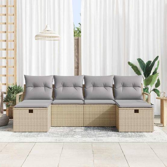 Ensemble Détente Terrasse Polyrotin - Canapés avec Rangement et Poufs - Beige et Gris Clair – ComfortXL Outdoor Living - Image 3