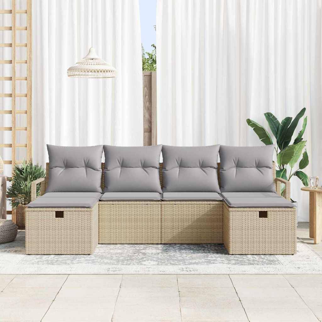 Ensemble Détente Terrasse Polyrotin - Canapés avec Rangement et Poufs - Beige et Gris Clair – ComfortXL Outdoor Living - Image 3