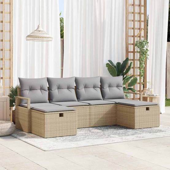 Ensemble Détente Terrasse Polyrotin - Canapés avec Rangement et Poufs - Beige et Gris Clair – ComfortXL Outdoor Living - Image 1