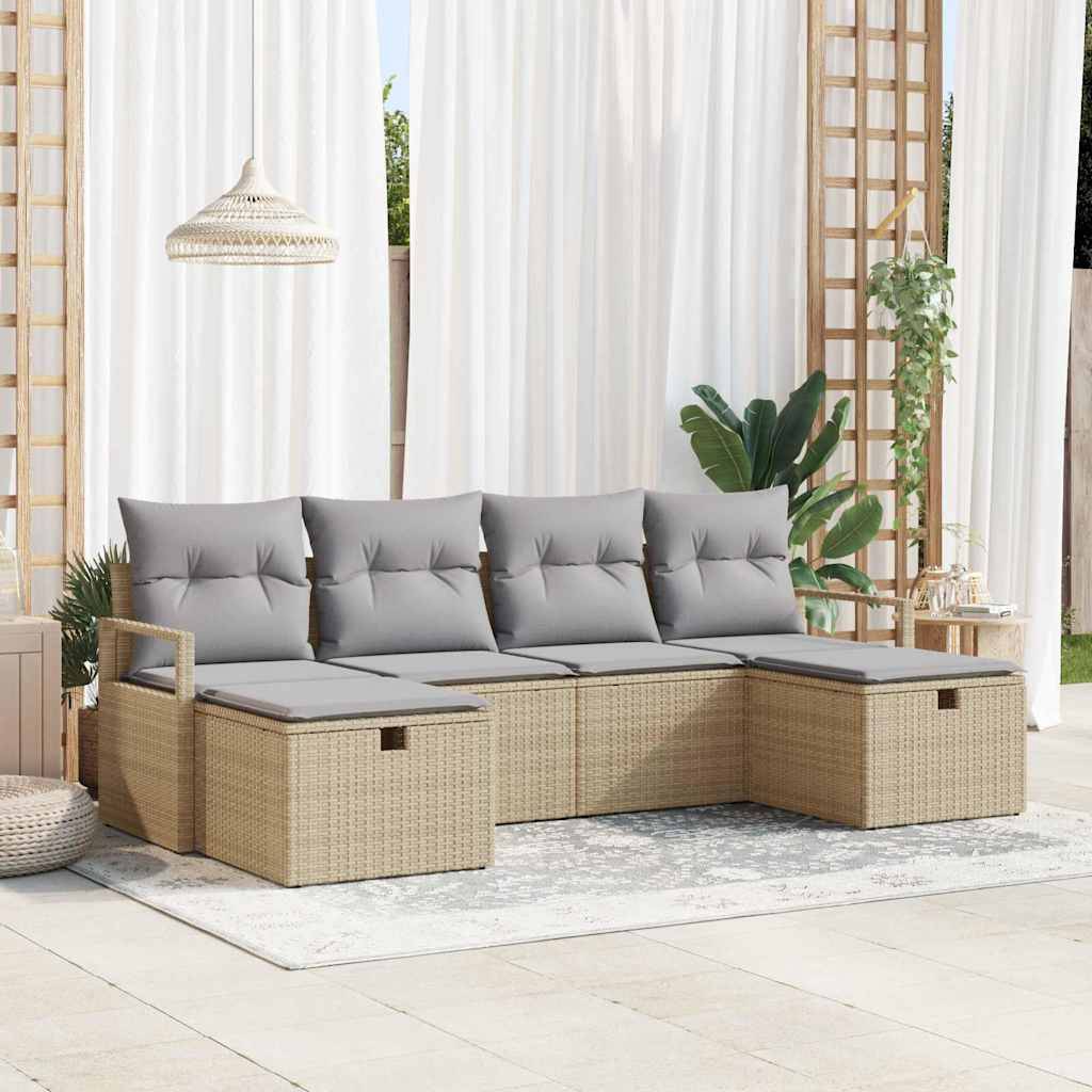 Ensemble Détente Terrasse Polyrotin - Canapés avec Rangement et Poufs - Beige et Gris Clair – ComfortXL Outdoor Living - Image 1