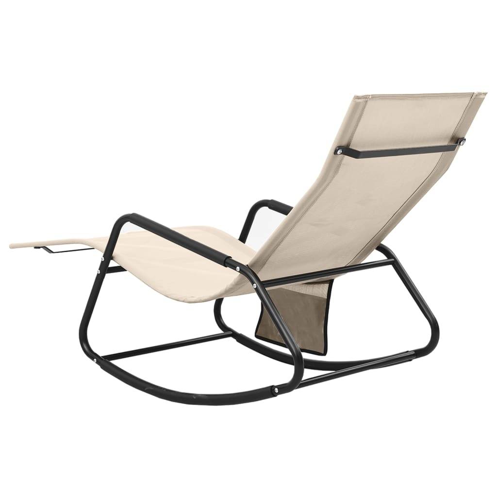 Helloshop26 - Transat chaise longue bain de soleil lit de jardin terrasse meuble d'extérieur acier et textilène crème - Image 4