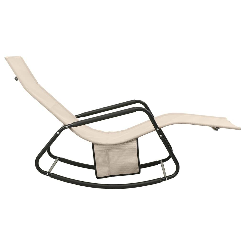 Helloshop26 - Transat chaise longue bain de soleil lit de jardin terrasse meuble d'extérieur acier et textilène crème - Image 3