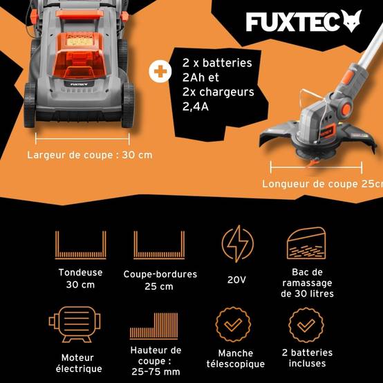 FUXTEC - FUXTEC Kit Entretien Jardin 20V avec Tondeuse à Batterie et Coupe-Bordure - Image 2