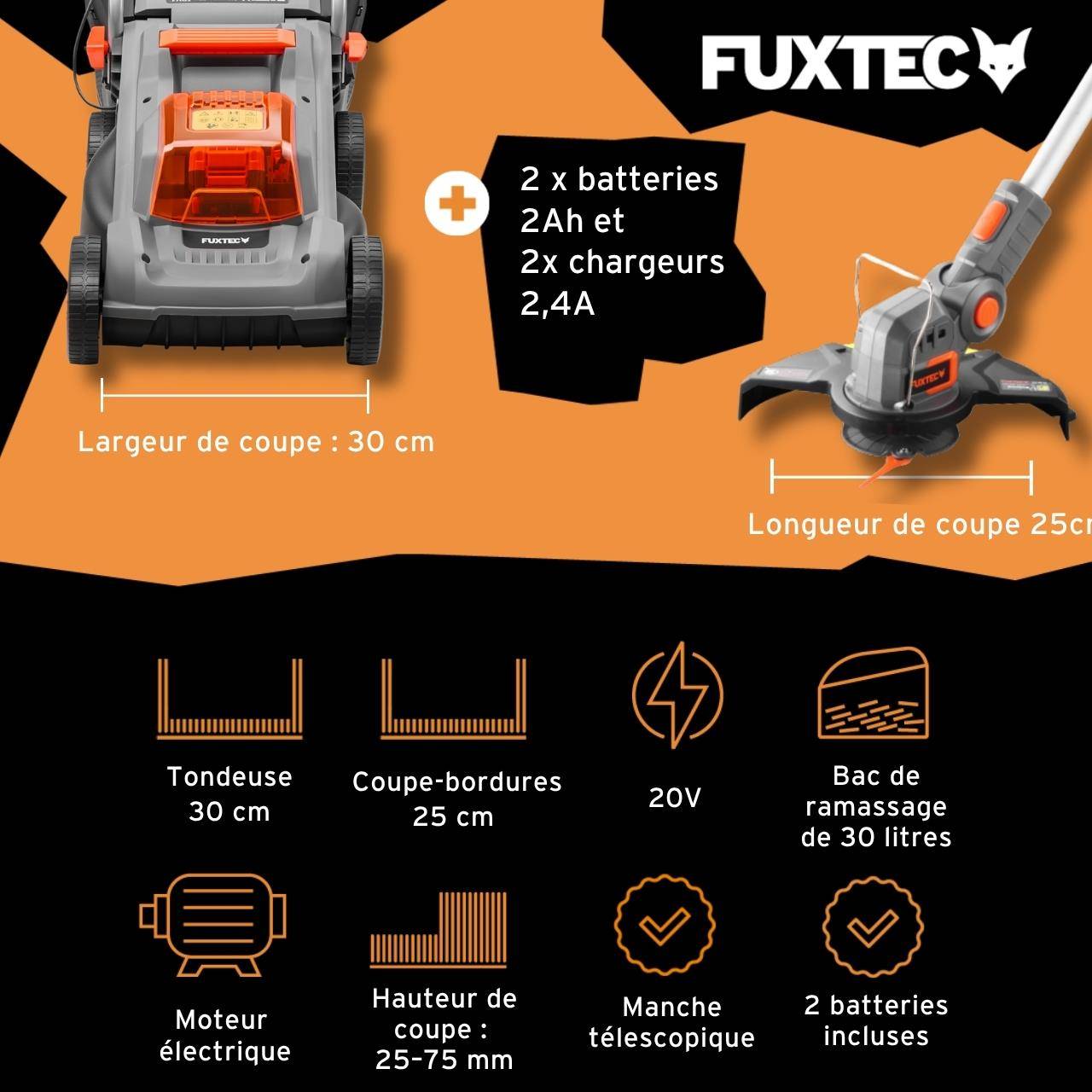 FUXTEC - FUXTEC Kit Entretien Jardin 20V avec Tondeuse à Batterie et Coupe-Bordure - Image 2