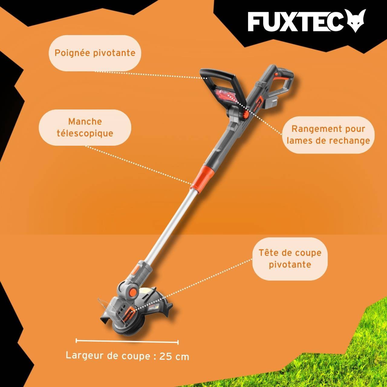 FUXTEC - FUXTEC Kit Entretien Jardin 20V avec Tondeuse à Batterie et Coupe-Bordure - Image 4