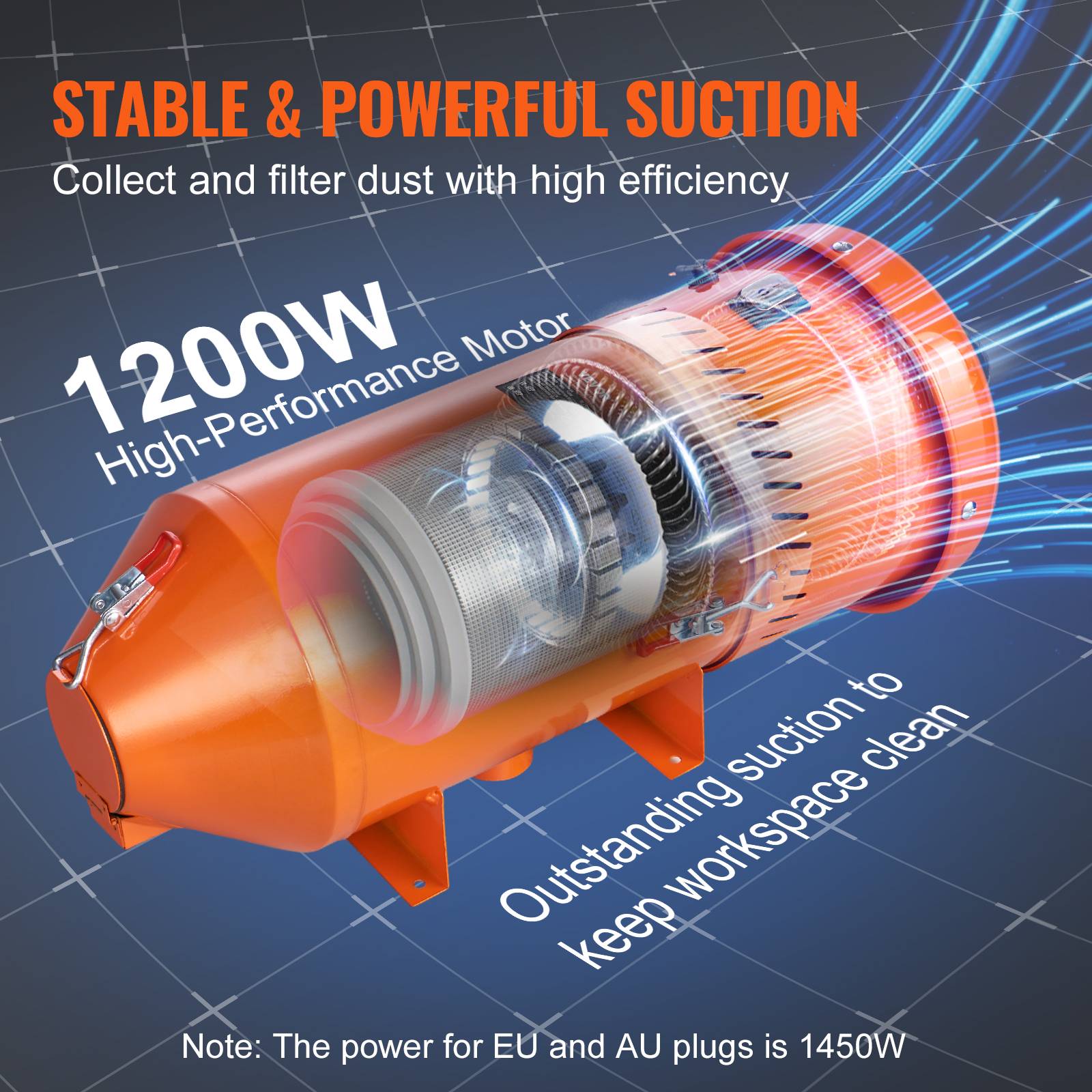 VEVOR Collecteur poussière 1450W, 1.8 gallons, ajustement universel pour armoires de sablage. - Image 3