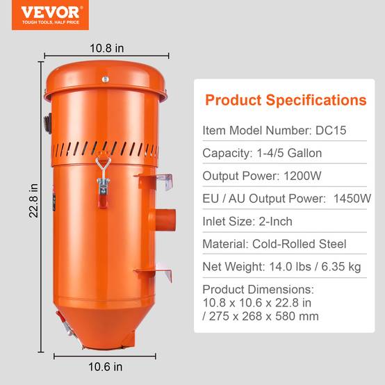 VEVOR Collecteur poussière 1450W, 1.8 gallons, ajustement universel pour armoires de sablage. - Image 7