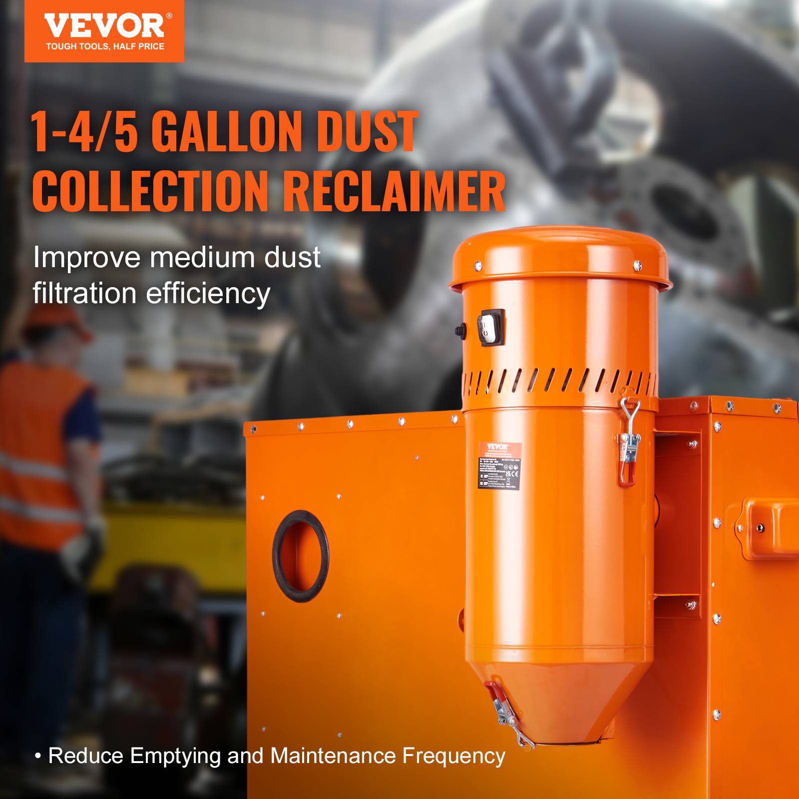 VEVOR Collecteur poussière 1450W, 1.8 gallons, ajustement universel pour armoires de sablage. - Image 2