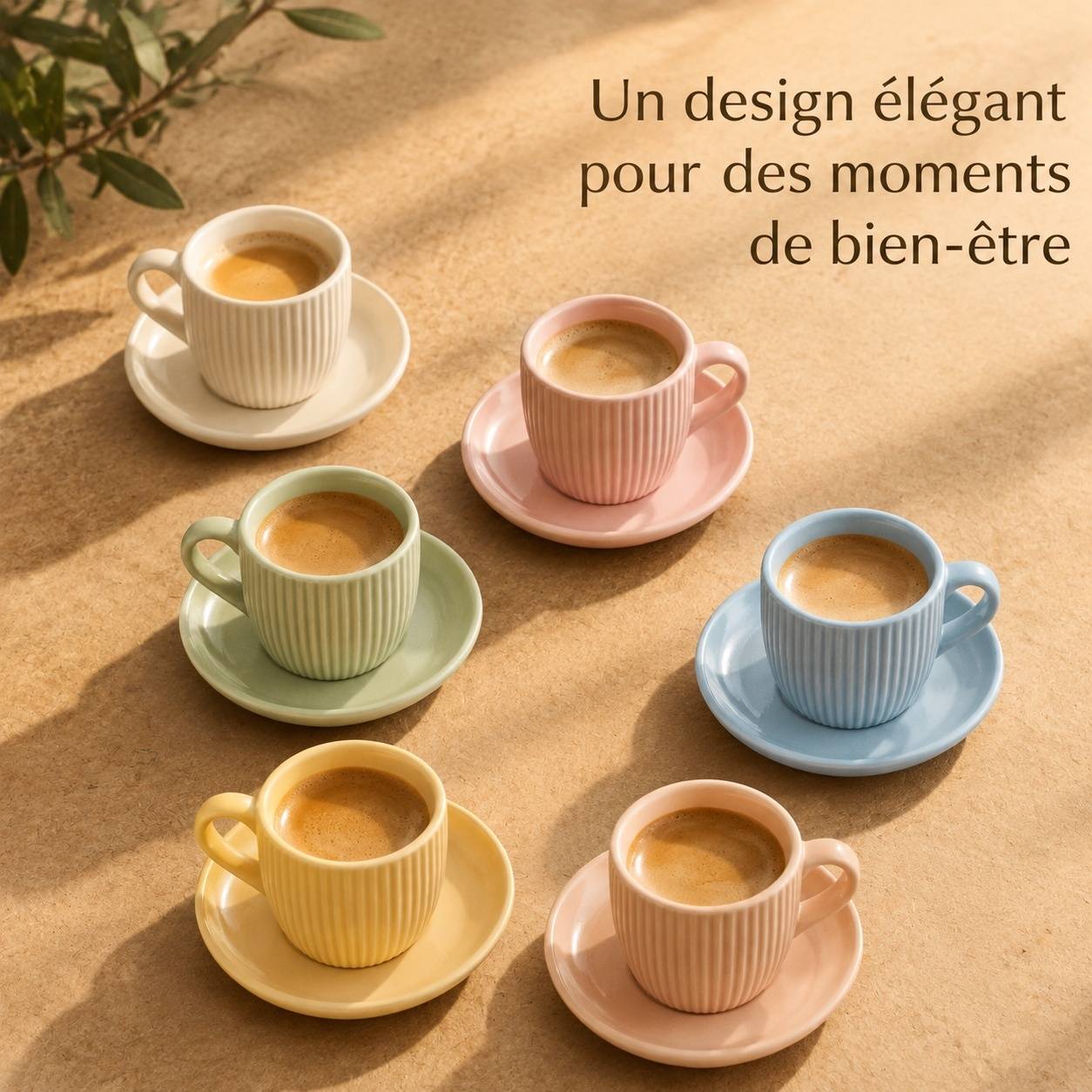 Set 6 Tasses Espresso Pastel 90 ml Avec Sous-tasses - Image 2