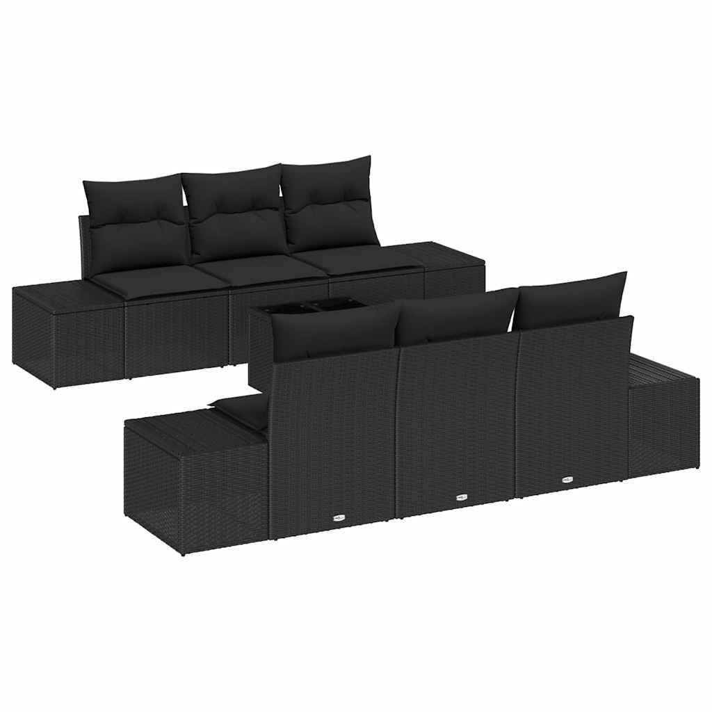 Salon Extérieur 8 Éléments Polyrotin Noir Table Polyvalente Rangement Intégré Design Épuré Moderne – ComfortXL Outdoor Living - Image 2