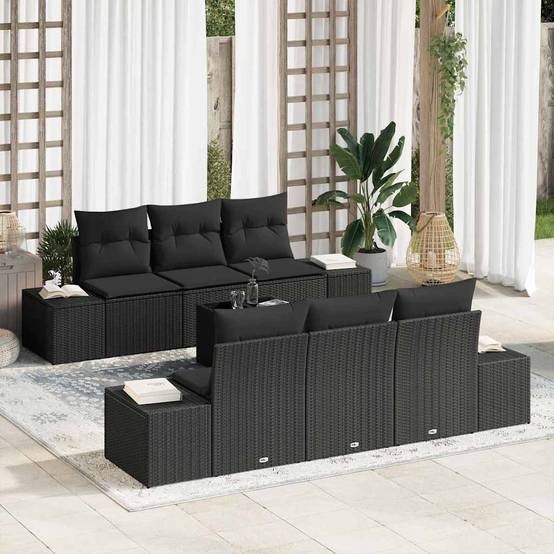 Salon Extérieur 8 Éléments Polyrotin Noir Table Polyvalente Rangement Intégré Design Épuré Moderne – ComfortXL Outdoor Living - Image 1