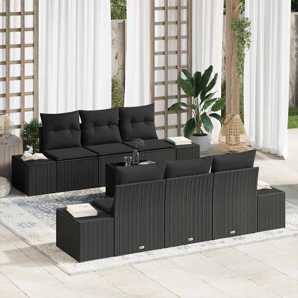Salon Extérieur 8 Éléments Polyrotin Noir Table Polyvalente Rangement Intégré Design Épuré Moderne – ComfortXL Outdoor Living - Image 1