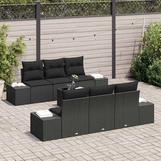 Salon Extérieur 8 Éléments Polyrotin Noir Table Polyvalente Rangement Intégré Design Épuré Moderne – ComfortXL Outdoor Living - Image 3