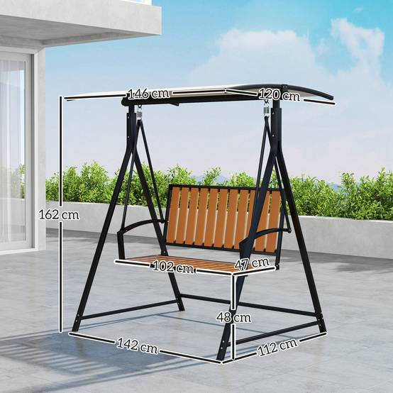 Balancelle de jardin 2 places Métal pour terrasse Toit pare-soleil inclinable 142x112x162 Noir - ComfortXL Outdoor Living - Image 5