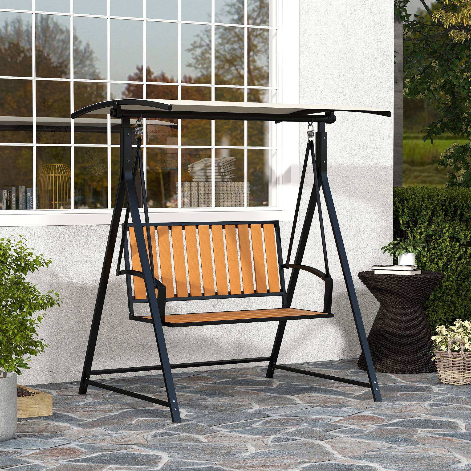 Balancelle de jardin 2 places Métal pour terrasse Toit pare-soleil inclinable 142x112x162 Noir - ComfortXL Outdoor Living - Image 4