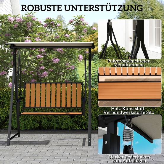 Balancelle de jardin 2 places Métal pour terrasse Toit pare-soleil inclinable 142x112x162 Noir - ComfortXL Outdoor Living - Image 7