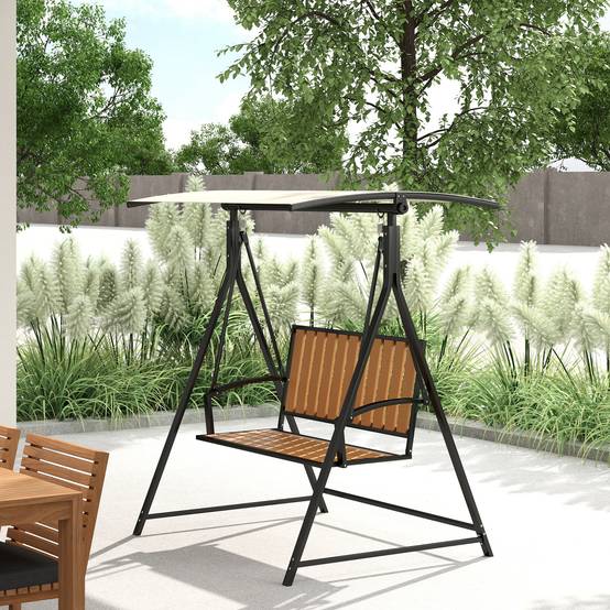 Balancelle de jardin 2 places Métal pour terrasse Toit pare-soleil inclinable 142x112x162 Noir - ComfortXL Outdoor Living - Image 3