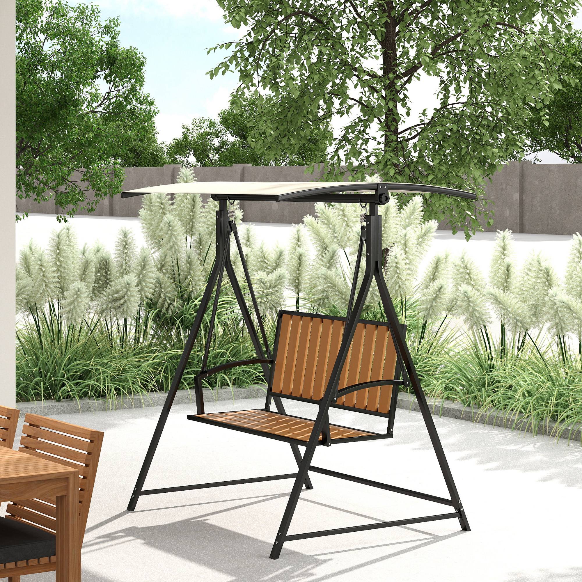 Balancelle de jardin 2 places Métal pour terrasse Toit pare-soleil inclinable 142x112x162 Noir - ComfortXL Outdoor Living - Image 3