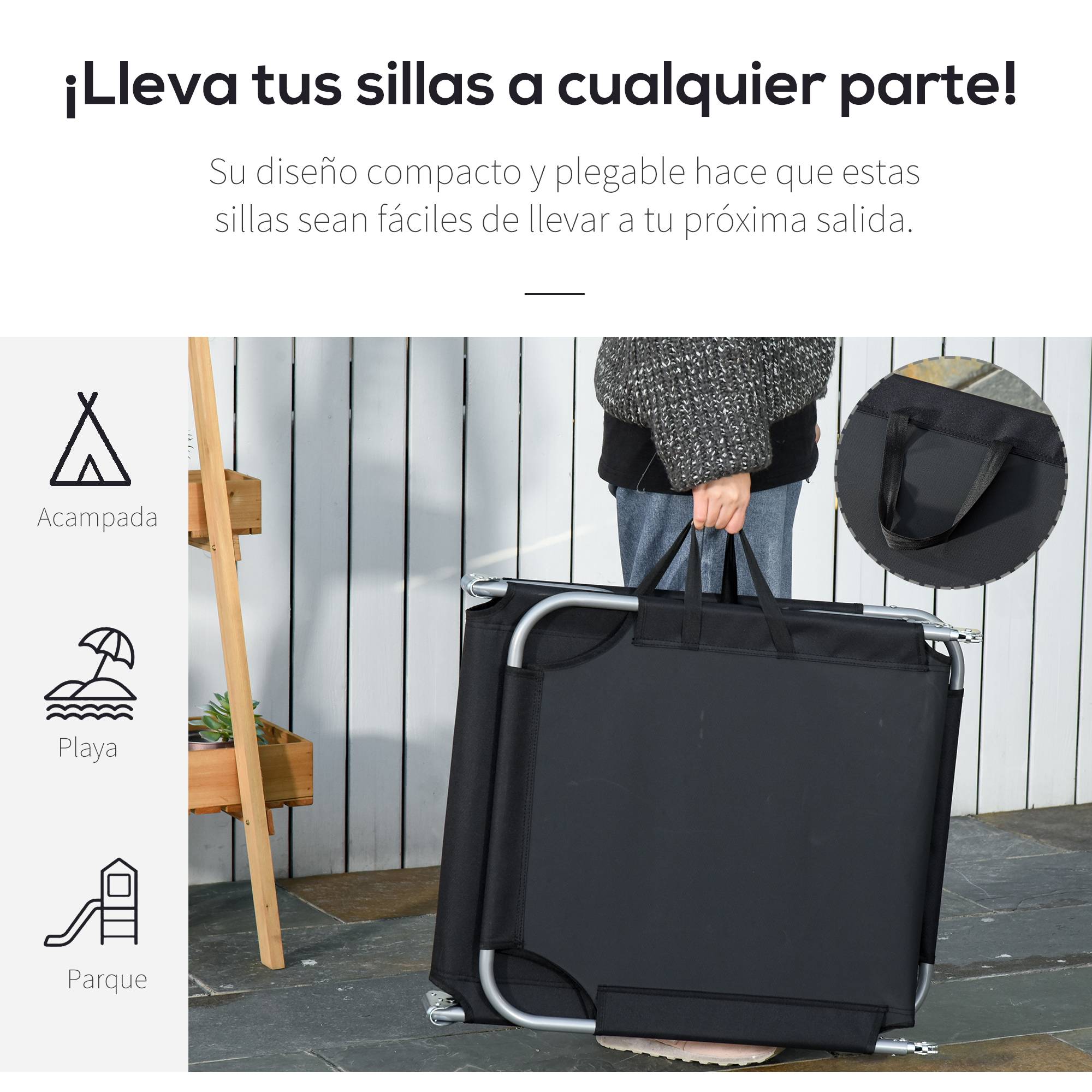 Transat de jardin pliable avec dossier réglable 5 positions, charge maximale 120 kg, pour terrasse, 187 x 55 x 24 cm, noir - Image 8