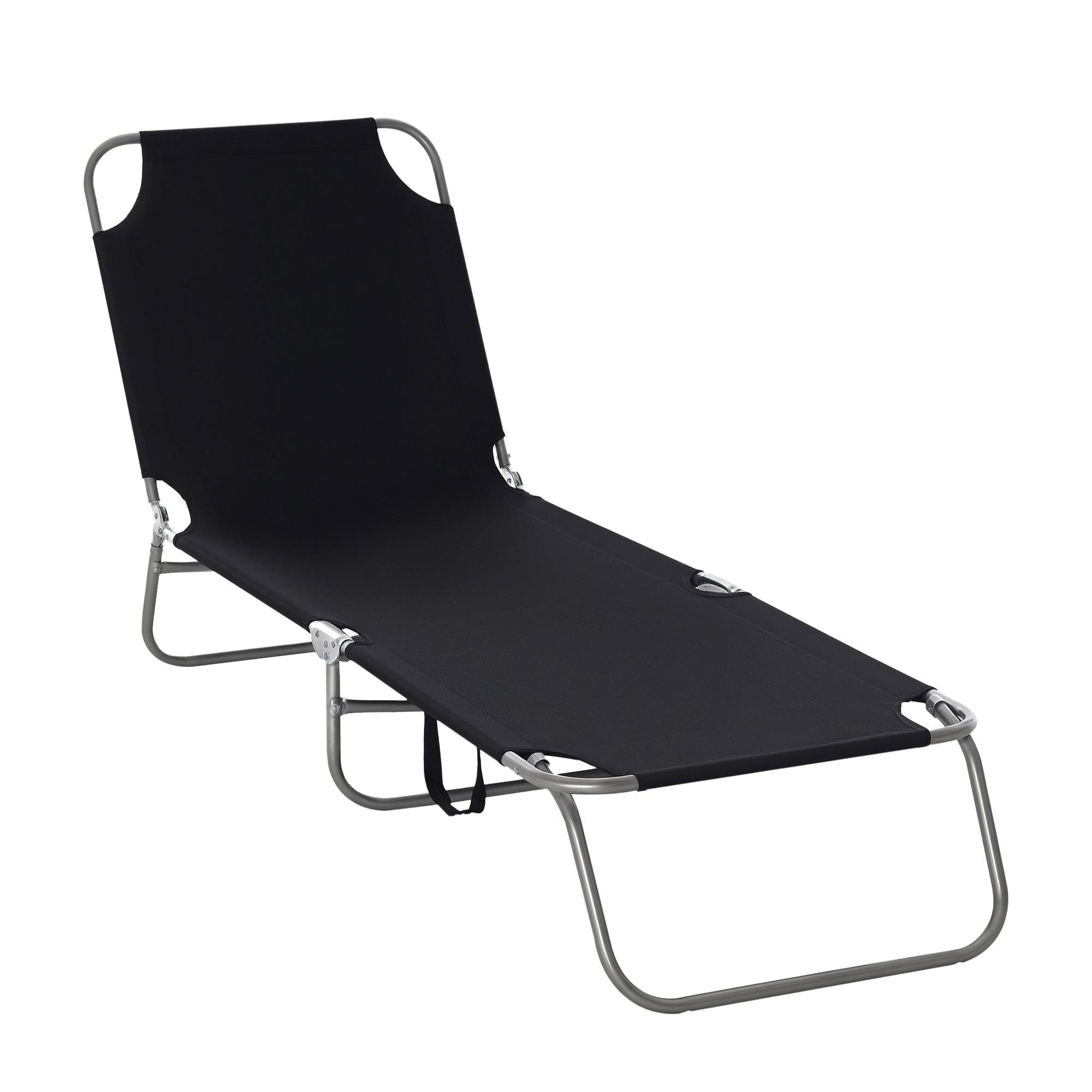 Transat de jardin pliable avec dossier réglable 5 positions, charge maximale 120 kg, pour terrasse, 187 x 55 x 24 cm, noir - Image 1